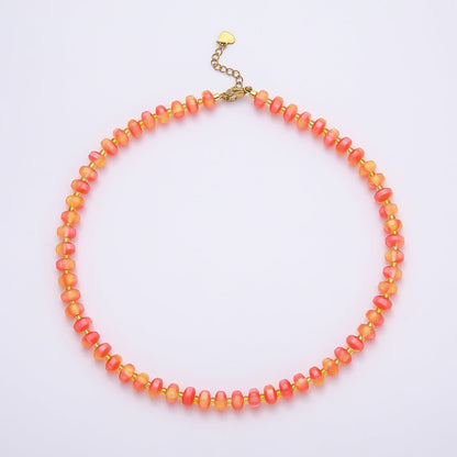 Stainless Steel 8mm Multicolor, Yellow, Blue, Orange, Pink, Green Glitter Rondelle 16 Inch Necklace w. Extender | WA-04549 ~ WA-04553