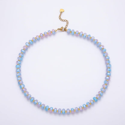 Stainless Steel 8mm Multicolor, Yellow, Blue, Orange, Pink, Green Glitter Rondelle 16 Inch Necklace w. Extender | WA-04549 ~ WA-04553