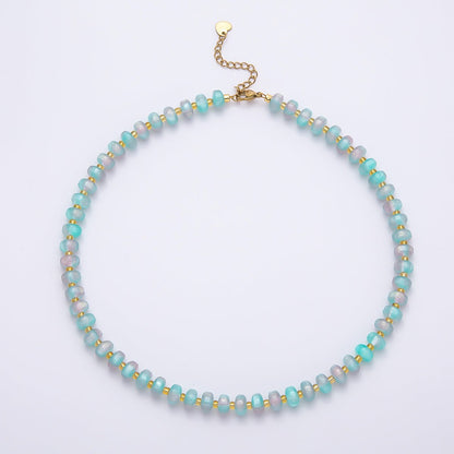 Stainless Steel 8mm Multicolor, Yellow, Blue, Orange, Pink, Green Glitter Rondelle 16 Inch Necklace w. Extender | WA-04549 ~ WA-04553