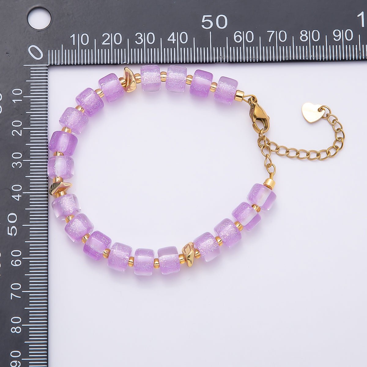 Stainless Steel 8mm Purple, Multicolor, White, Purple, Pink, Blue, Green, Orange Glitter Resin Rondelle Bead 7 Inch Bracelet w. Extender | WA-04573 ~ WA-04580