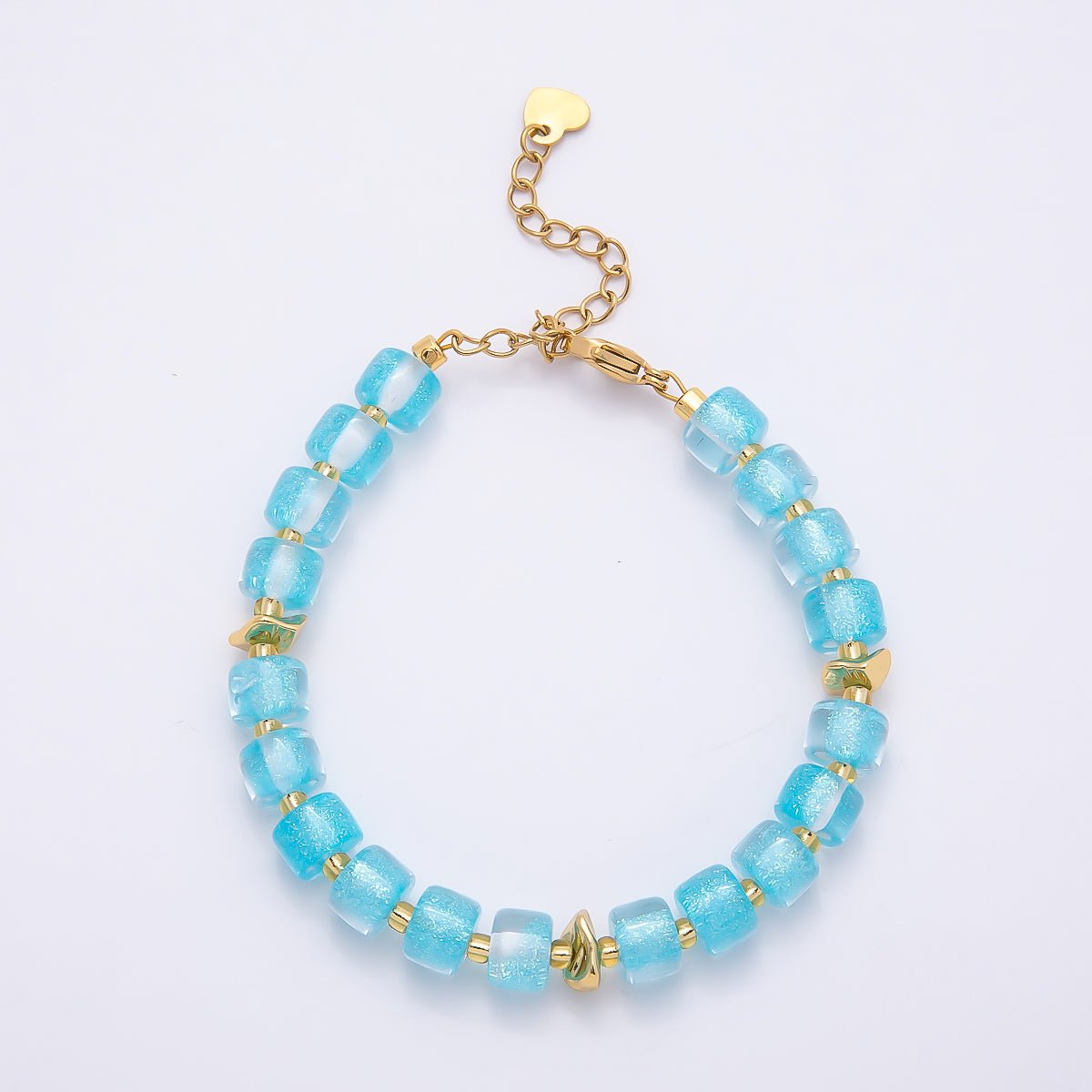 Stainless Steel 8mm Purple, Multicolor, White, Purple, Pink, Blue, Green, Orange Glitter Resin Rondelle Bead 7 Inch Bracelet w. Extender | WA-04573 ~ WA-04580