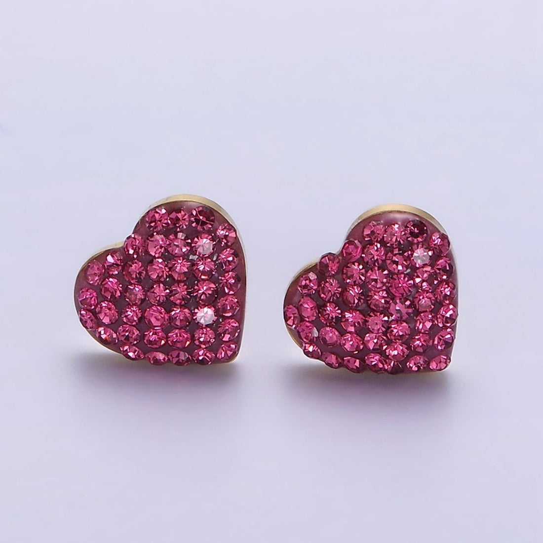 Stainless Steel 9mm Hot Pink Micro Paved CZ Heart Stud Earrings | AE736