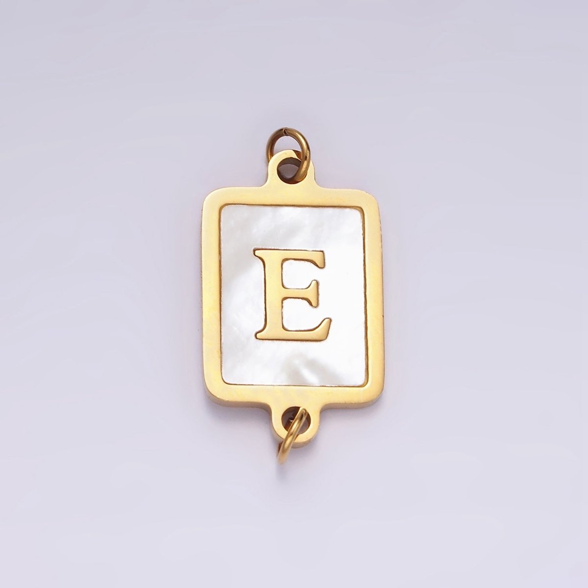 Stainless Steel A-Z Initial Letter Alphabet Shell Pearl Rectangular Gold Connector | A-A1184-A-A1196