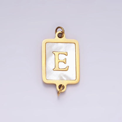 Stainless Steel A-Z Initial Letter Alphabet Shell Pearl Rectangular Gold Connector | A-A1184-A-A1196