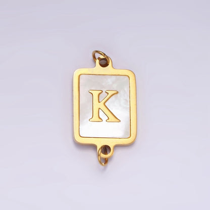 Stainless Steel A-Z Initial Letter Alphabet Shell Pearl Rectangular Gold Connector | A-A1184-A-A1196