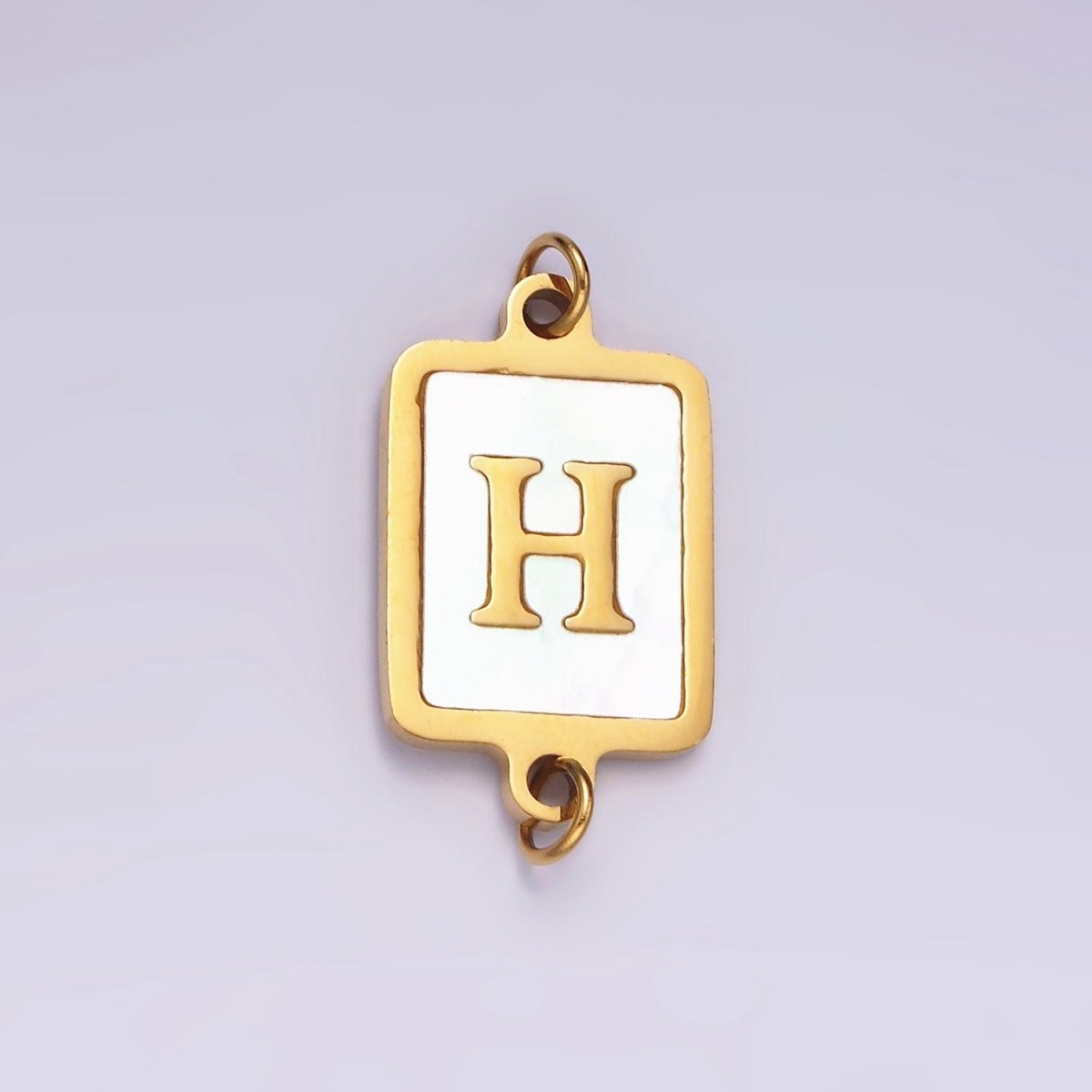 Stainless Steel A-Z Initial Letter Alphabet Shell Pearl Rectangular Gold Connector | A-A1184-A-A1196