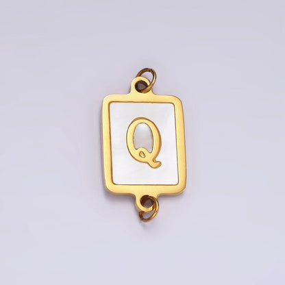Stainless Steel A-Z Initial Letter Alphabet Shell Pearl Rectangular Gold Connector | A-A1184-A-A1196