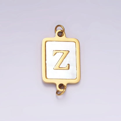 Stainless Steel A-Z Initial Letter Alphabet Shell Pearl Rectangular Gold Connector | A-A1184-A-A1196