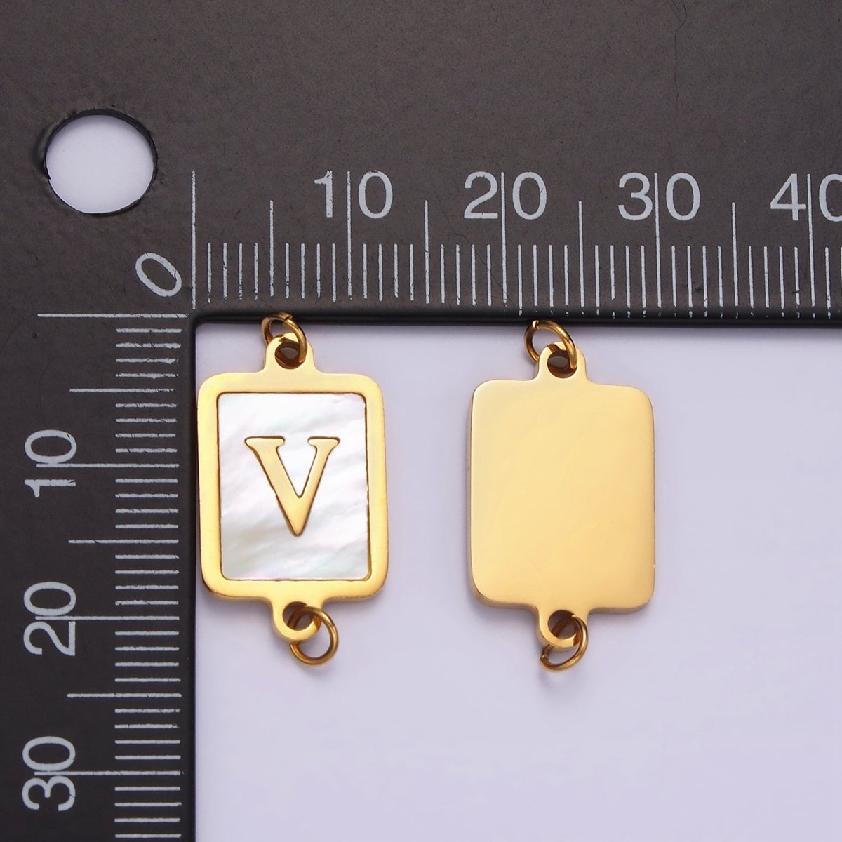 Stainless Steel A-Z Initial Letter Alphabet Shell Pearl Rectangular Gold Connector | A-A1184-A-A1196