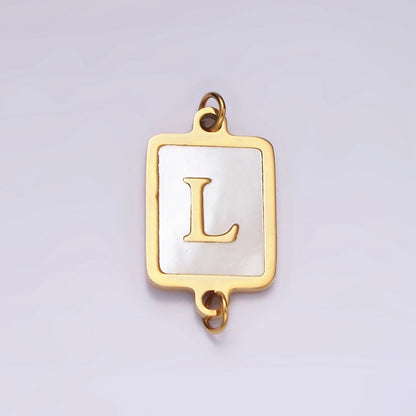 Stainless Steel A-Z Initial Letter Alphabet Shell Pearl Rectangular Gold Connector | A-A1184-A-A1196
