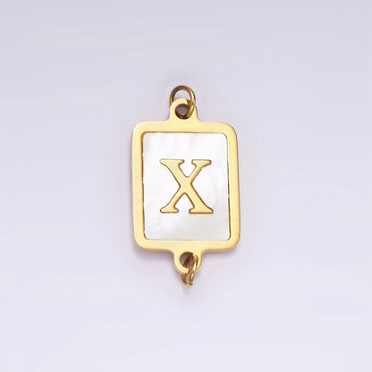 Stainless Steel A-Z Initial Letter Alphabet Shell Pearl Rectangular Gold Connector | A-A1184-A-A1196