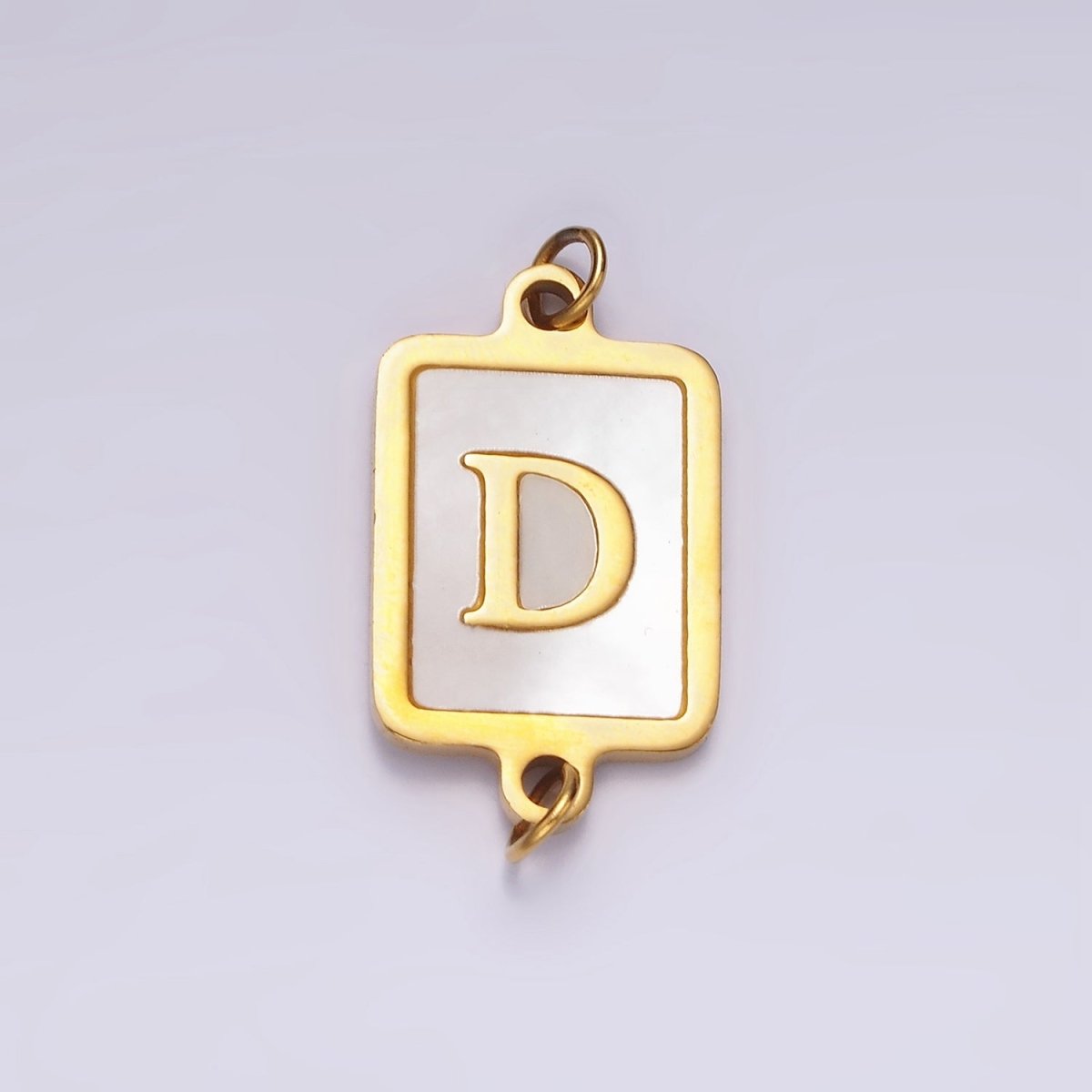 Stainless Steel A-Z Initial Letter Alphabet Shell Pearl Rectangular Gold Connector | A-A1184-A-A1196