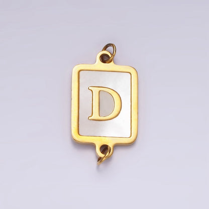 Stainless Steel A-Z Initial Letter Alphabet Shell Pearl Rectangular Gold Connector | A-A1184-A-A1196
