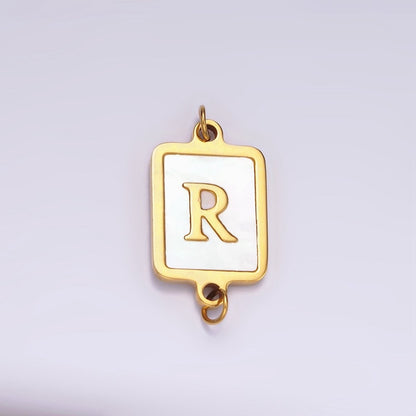 Stainless Steel A-Z Initial Letter Alphabet Shell Pearl Rectangular Gold Connector | A-A1184-A-A1196