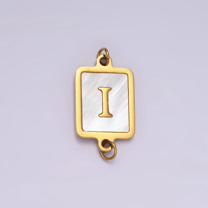 Stainless Steel A-Z Initial Letter Alphabet Shell Pearl Rectangular Gold Connector | A-A1184-A-A1196