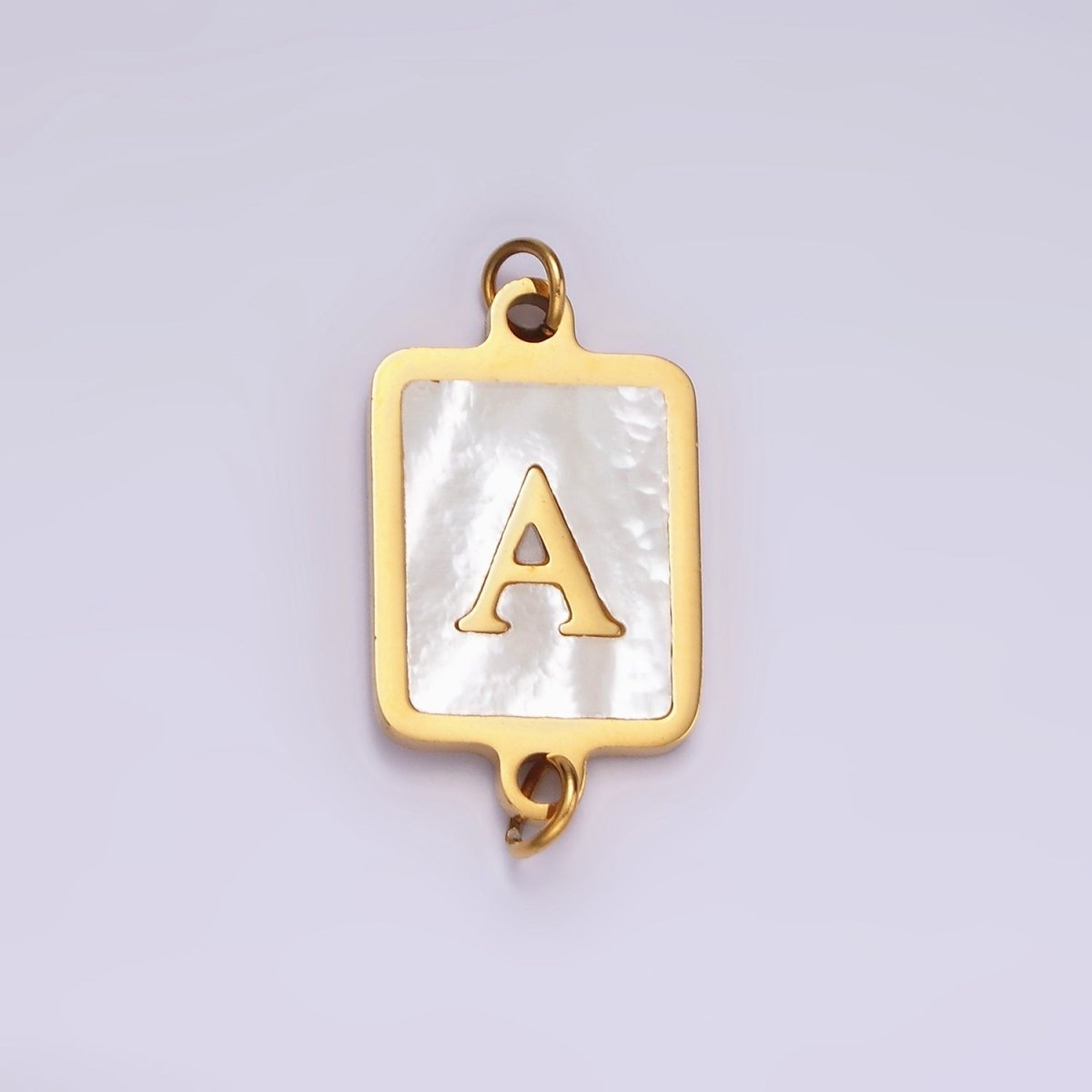 Stainless Steel A-Z Initial Letter Alphabet Shell Pearl Rectangular Gold Connector | A-A1184-A-A1196
