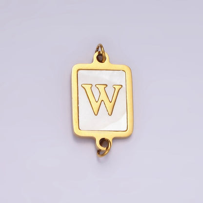 Stainless Steel A-Z Initial Letter Alphabet Shell Pearl Rectangular Gold Connector | A-A1184-A-A1196