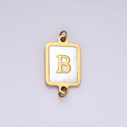 Stainless Steel A-Z Initial Letter Alphabet Shell Pearl Rectangular Gold Connector | A-A1184-A-A1196