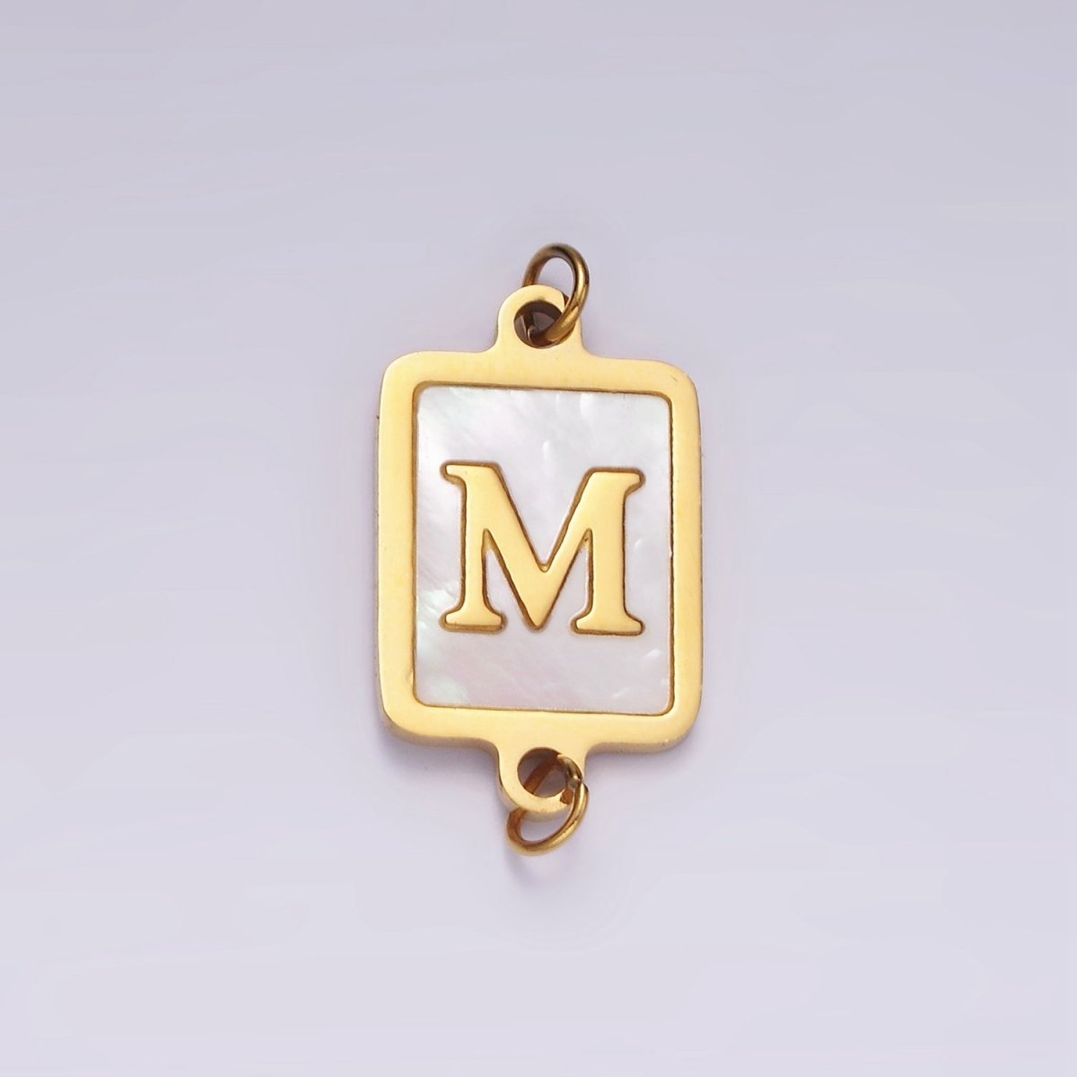 Stainless Steel A-Z Initial Letter Alphabet Shell Pearl Rectangular Gold Connector | A-A1184-A-A1196