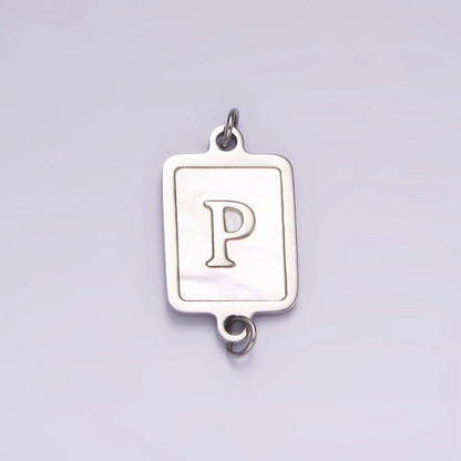 Stainless Steel A-Z Initial Letter Alphabet Shell Pearl Rectangular Silver Connector | A-A1106-A-A1118
