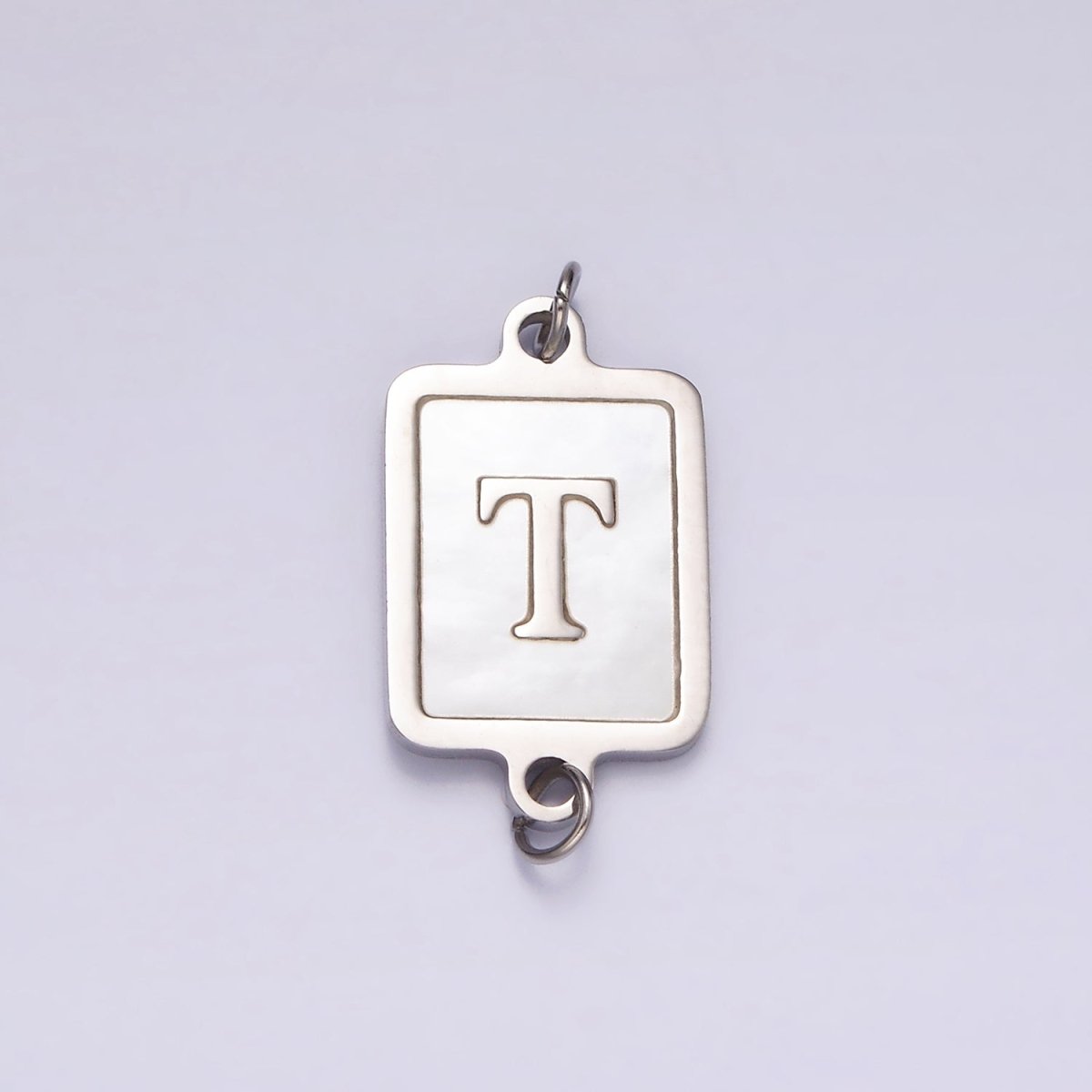 Stainless Steel A-Z Initial Letter Alphabet Shell Pearl Rectangular Silver Connector | A-A1106-A-A1118