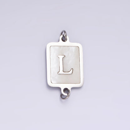 Stainless Steel A-Z Initial Letter Alphabet Shell Pearl Rectangular Silver Connector | A-A1106-A-A1118