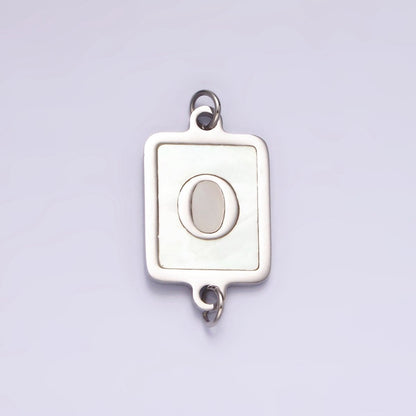 Stainless Steel A-Z Initial Letter Alphabet Shell Pearl Rectangular Silver Connector | A-A1106-A-A1118