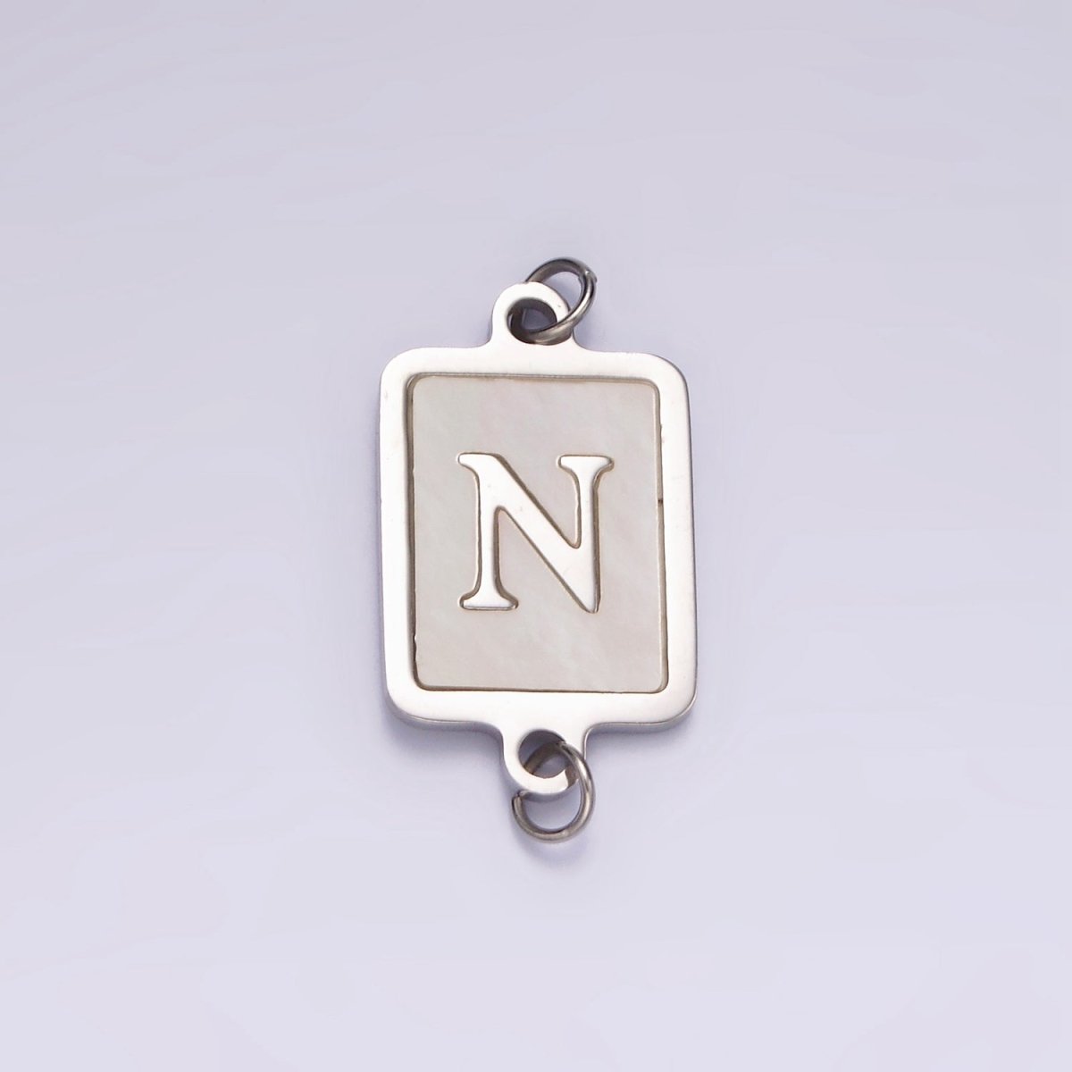 Stainless Steel A-Z Initial Letter Alphabet Shell Pearl Rectangular Silver Connector | A-A1106-A-A1118