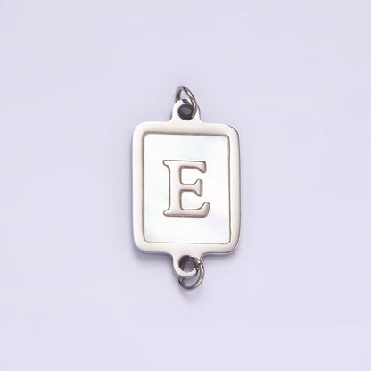 Stainless Steel A-Z Initial Letter Alphabet Shell Pearl Rectangular Silver Connector | A-A1106-A-A1118