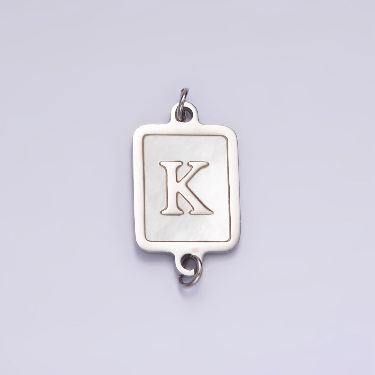 Stainless Steel A-Z Initial Letter Alphabet Shell Pearl Rectangular Silver Connector | A-A1106-A-A1118