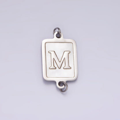 Stainless Steel A-Z Initial Letter Alphabet Shell Pearl Rectangular Silver Connector | A-A1106-A-A1118