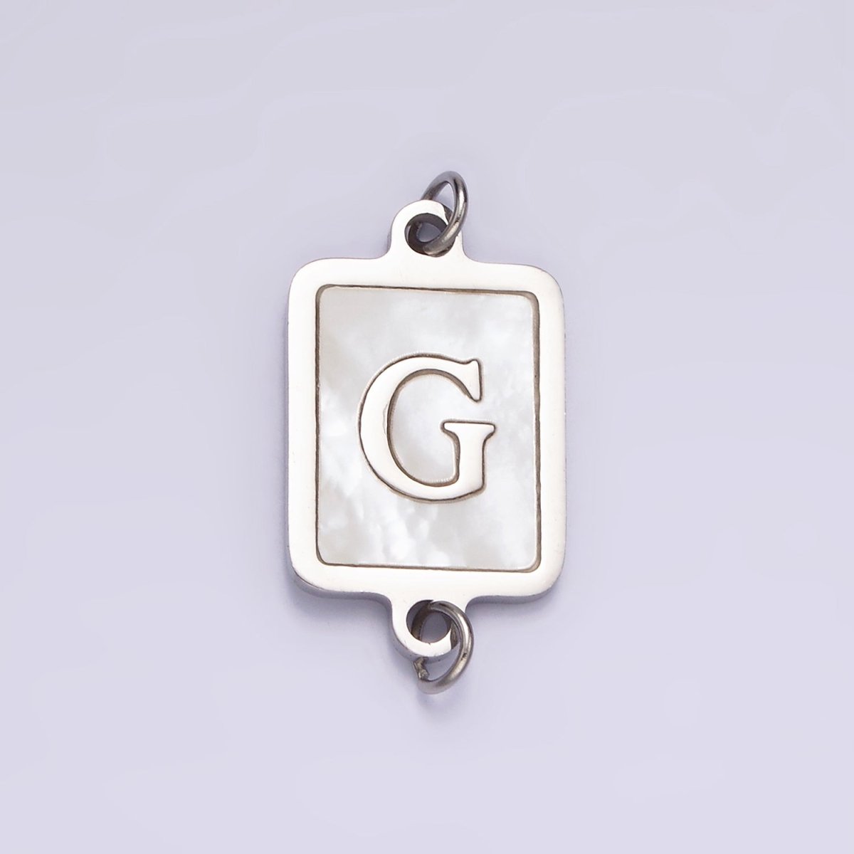 Stainless Steel A-Z Initial Letter Alphabet Shell Pearl Rectangular Silver Connector | A-A1106-A-A1118