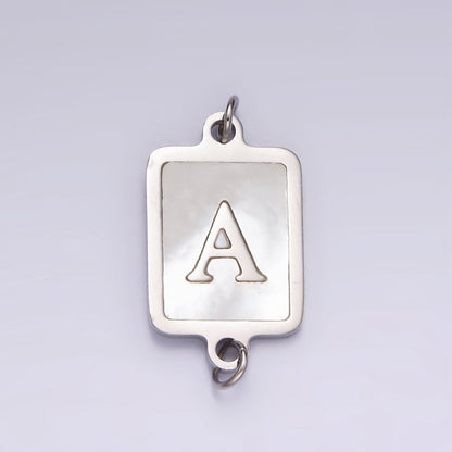 Stainless Steel A-Z Initial Letter Alphabet Shell Pearl Rectangular Silver Connector | A-A1106-A-A1118