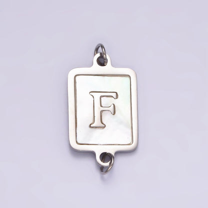 Stainless Steel A-Z Initial Letter Alphabet Shell Pearl Rectangular Silver Connector | A-A1106-A-A1118