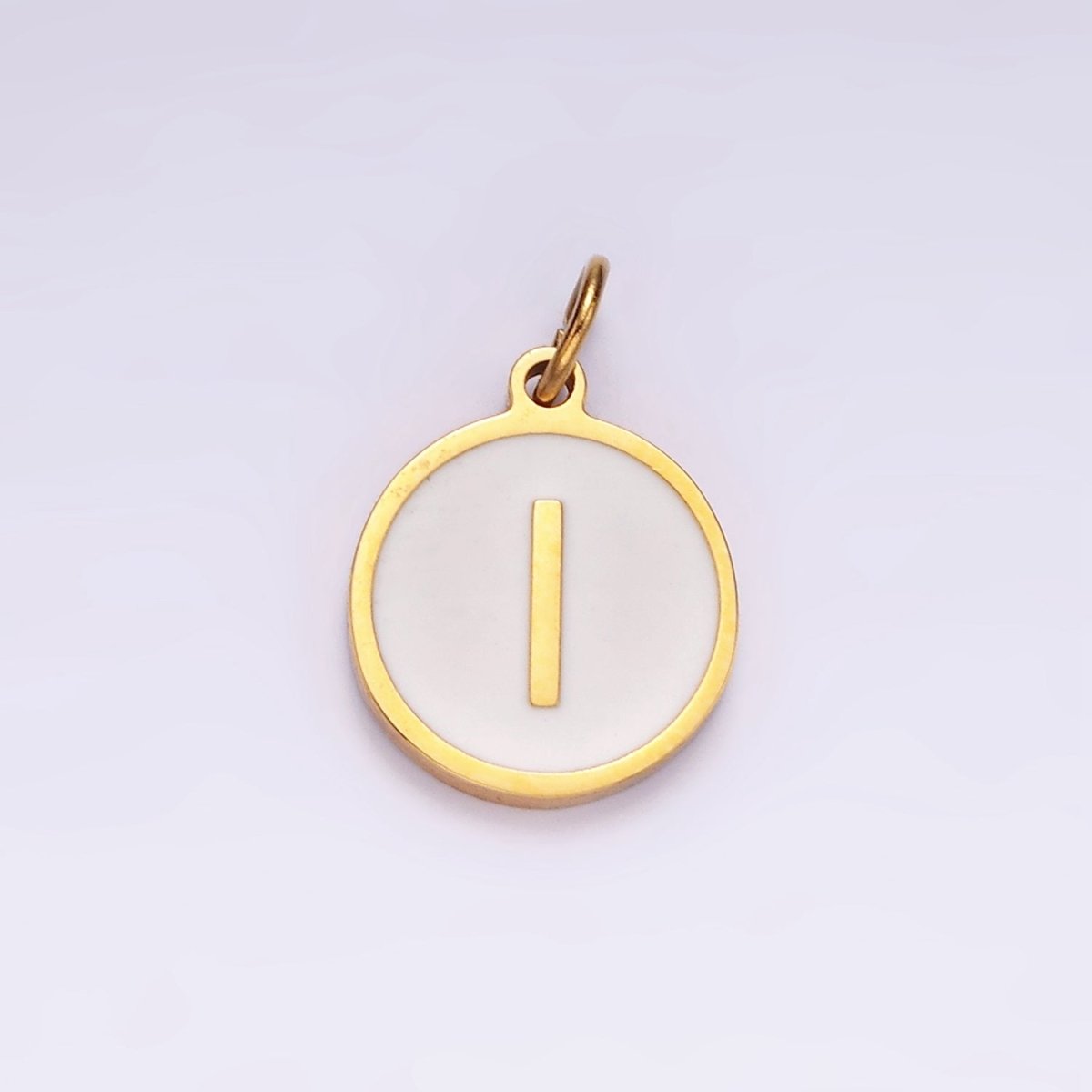 Stainless Steel A-Z Initial Letter Alphabet White Enamel 10mm Round Charm | A-A1054-A-A1066