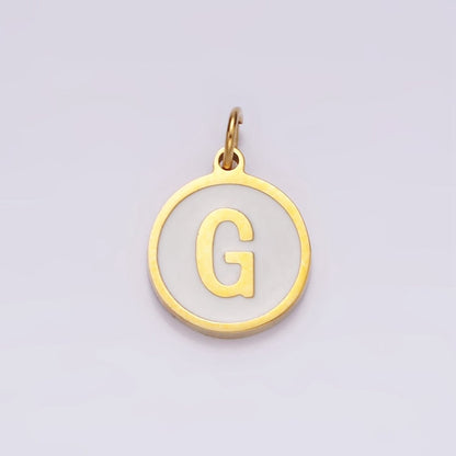 Stainless Steel A-Z Initial Letter Alphabet White Enamel 10mm Round Charm | A-A1054-A-A1066