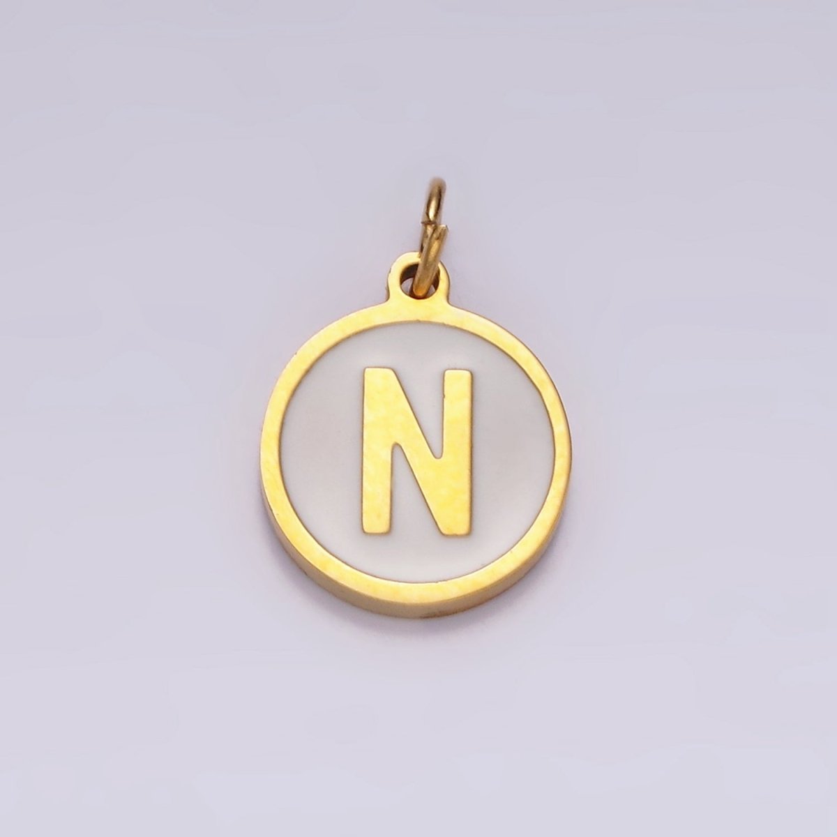 Stainless Steel A-Z Initial Letter Alphabet White Enamel 10mm Round Charm | A-A1054-A-A1066
