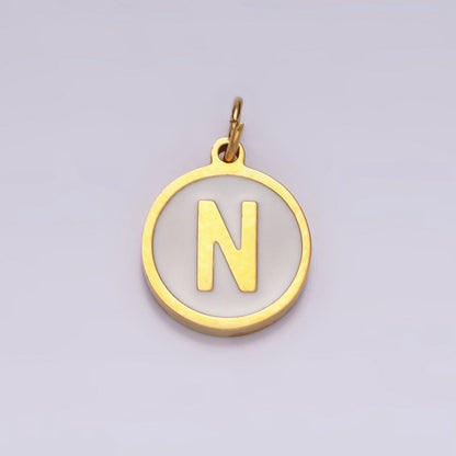 Stainless Steel A-Z Initial Letter Alphabet White Enamel 10mm Round Charm | A-A1054-A-A1066
