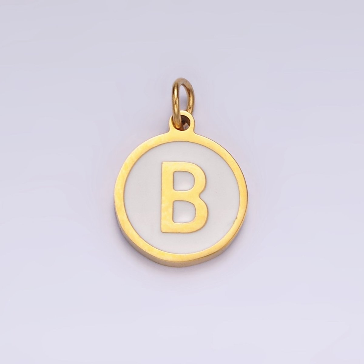 Stainless Steel A-Z Initial Letter Alphabet White Enamel 10mm Round Charm | A-A1054-A-A1066