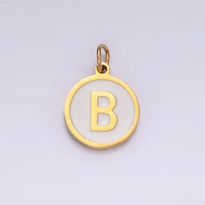 Stainless Steel A-Z Initial Letter Alphabet White Enamel 10mm Round Charm | A-A1054-A-A1066