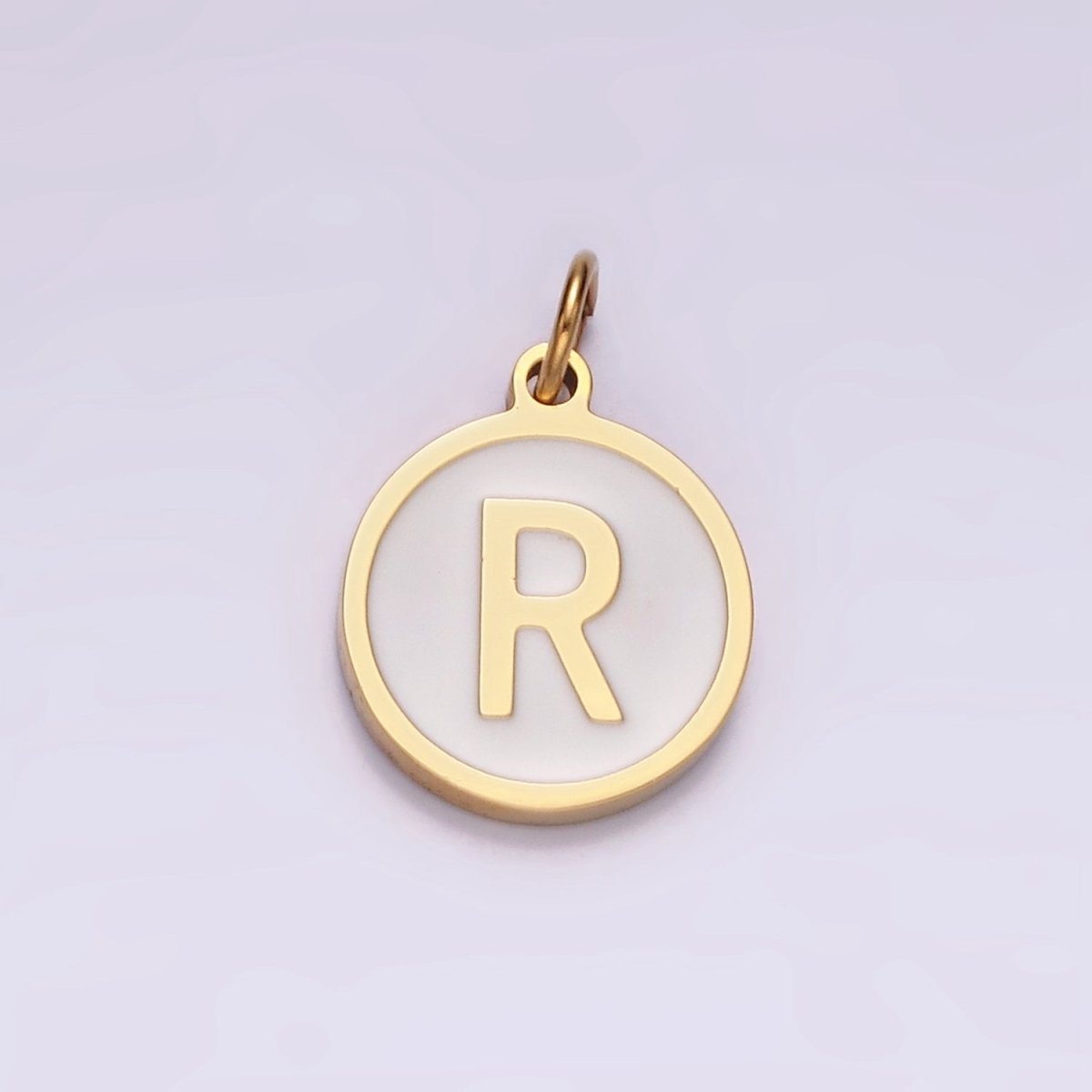 Stainless Steel A-Z Initial Letter Alphabet White Enamel 10mm Round Charm | A-A1054-A-A1066