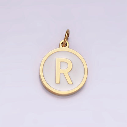Stainless Steel A-Z Initial Letter Alphabet White Enamel 10mm Round Charm | A-A1054-A-A1066