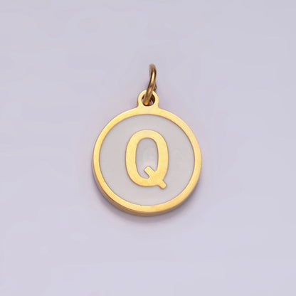 Stainless Steel A-Z Initial Letter Alphabet White Enamel 10mm Round Charm | A-A1054-A-A1066