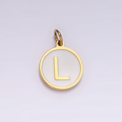 Stainless Steel A-Z Initial Letter Alphabet White Enamel 10mm Round Charm | A-A1054-A-A1066