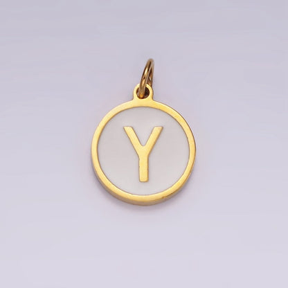 Stainless Steel A-Z Initial Letter Alphabet White Enamel 10mm Round Charm | A-A1054-A-A1066