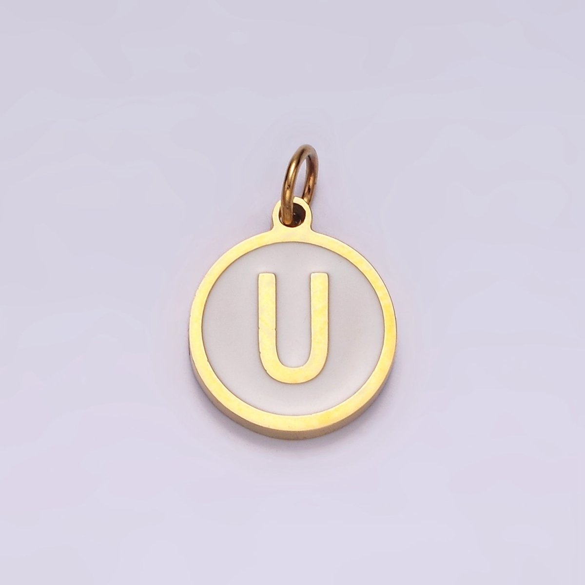 Stainless Steel A-Z Initial Letter Alphabet White Enamel 10mm Round Charm | A-A1054-A-A1066