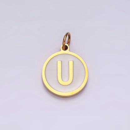 Stainless Steel A-Z Initial Letter Alphabet White Enamel 10mm Round Charm | A-A1054-A-A1066