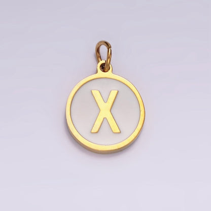 Stainless Steel A-Z Initial Letter Alphabet White Enamel 10mm Round Charm | A-A1054-A-A1066