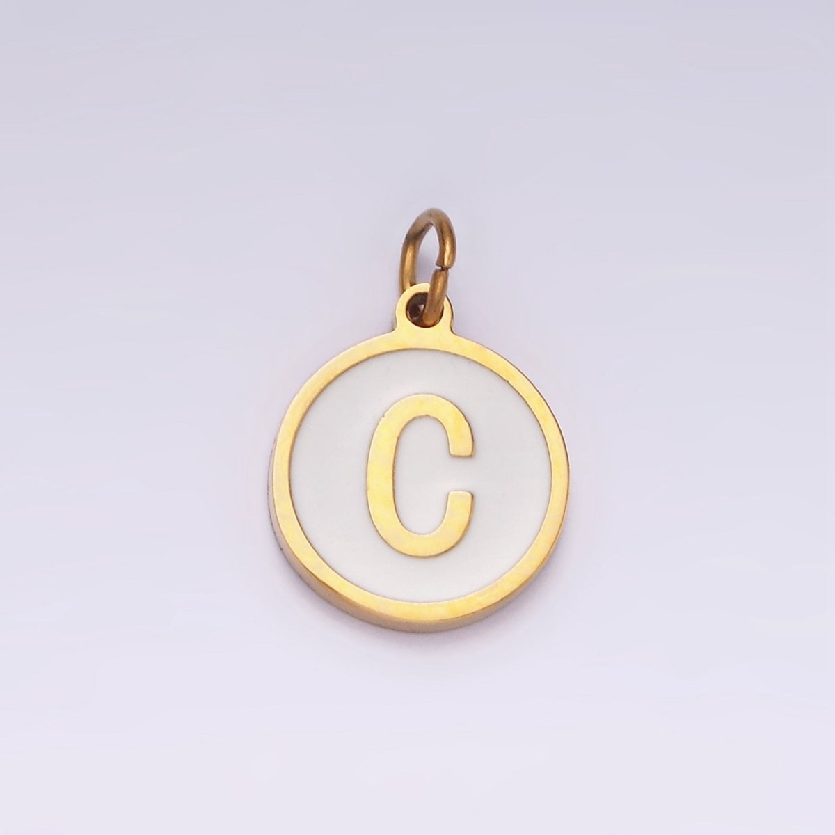 Stainless Steel A-Z Initial Letter Alphabet White Enamel 10mm Round Charm | A-A1054-A-A1066