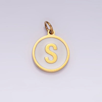 Stainless Steel A-Z Initial Letter Alphabet White Enamel 10mm Round Charm | A-A1054-A-A1066